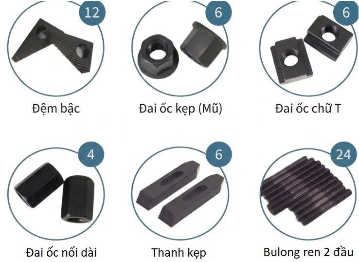 Hình ảnh số lượng chi tiếtGá kẹp 58 chi tiết Bộ gá kẹp phôi 58 chi tiết