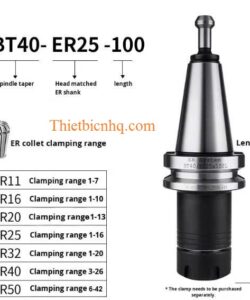Đầu kẹp BT40 kết hợp collet ER giúp kẹp dao phay, mũi khoan và dụng cụ chuôi thẳng chính xác