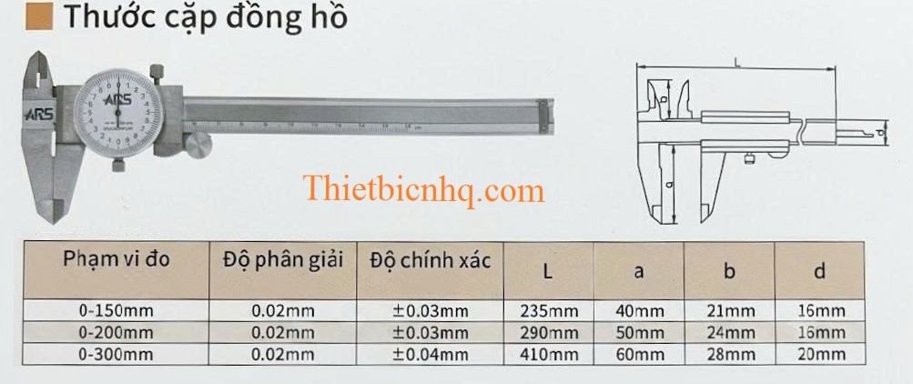 Kích thước thước kẹp đồng hồ Kích thước tổng thể thước kẹp đồng hồ
